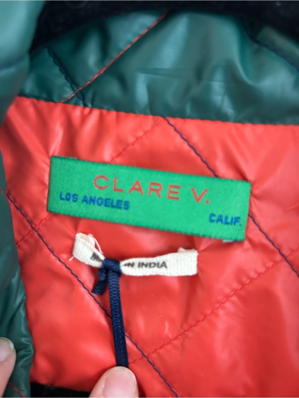 Clare V Quilted Green and Orange Reversible Puffer Jacket - Picture 6 of 8